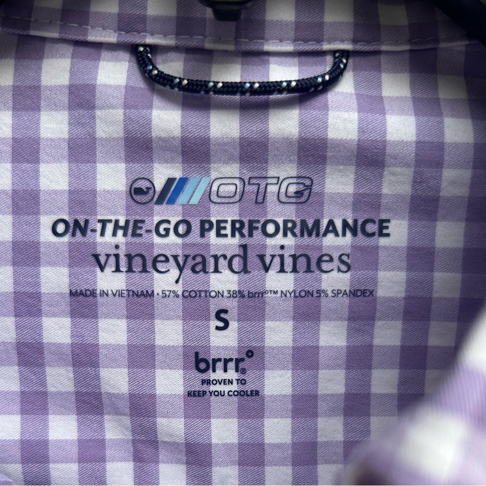 Vineyard Vines OTG On-The-Go Performance Long Sleeve Purple Gingham S Shirt C4 - Picture 4 of 6